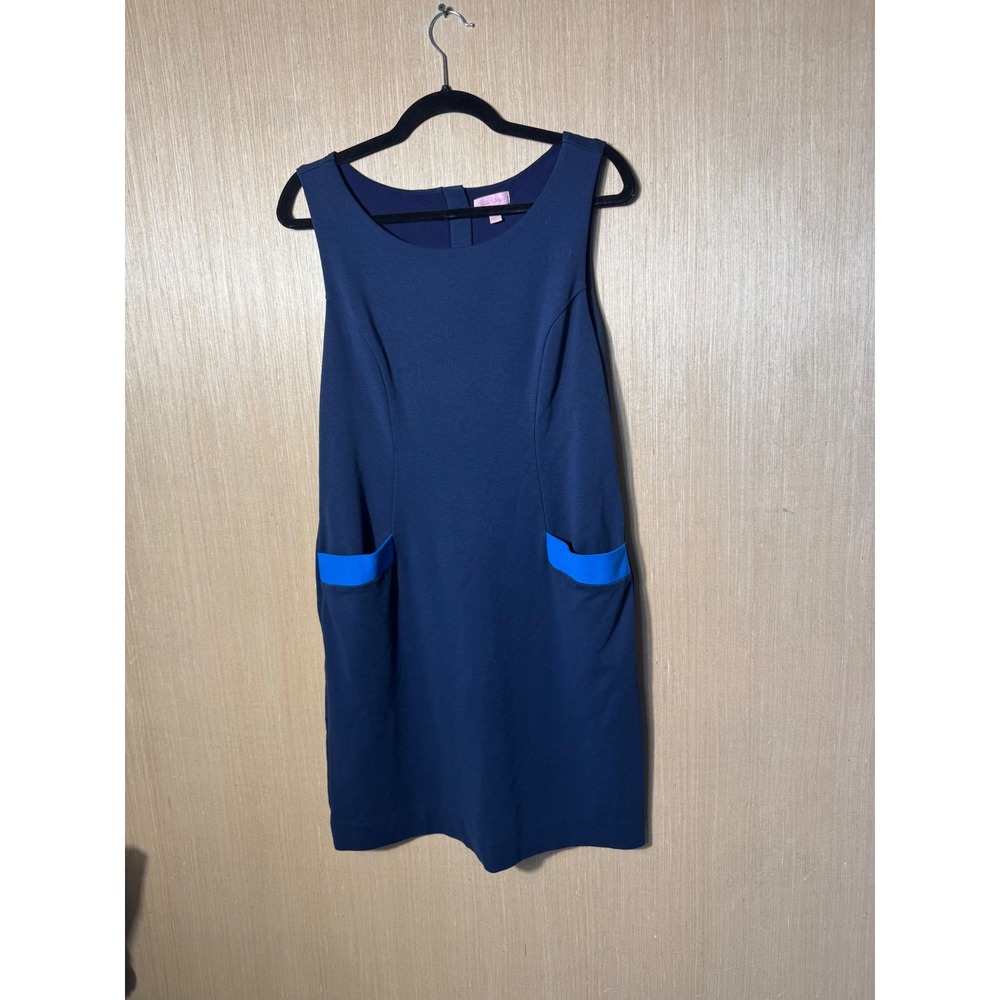 Lilly Pulitzer Allaine Women's Sleeveless Sheath Dress Navy Blue Pockets‎ Size L